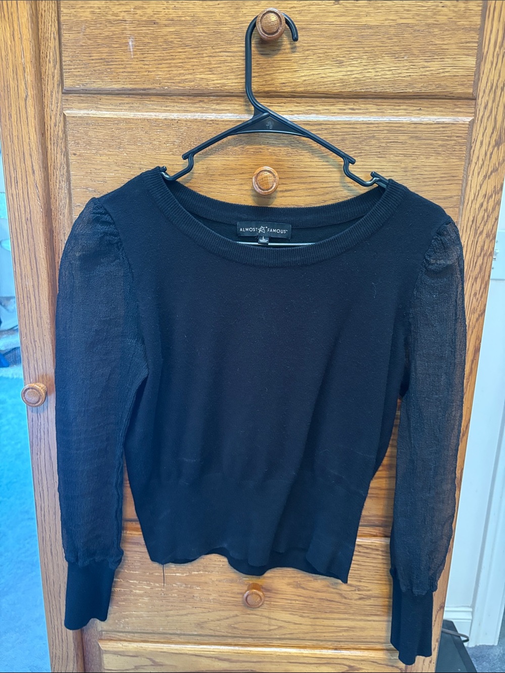 Almost Famous Black Knit Top with Sheer Long Sleeves